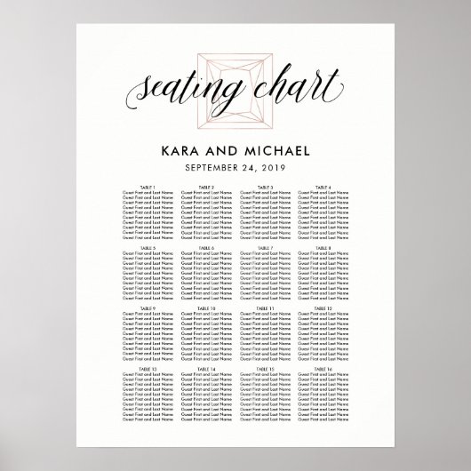 ミニマルモダンリストダイヤモンドの結婚座席表 ポスター (正面)