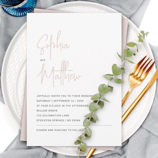 ミニマルモダンリストダスティピンク | 結婚s 招待状