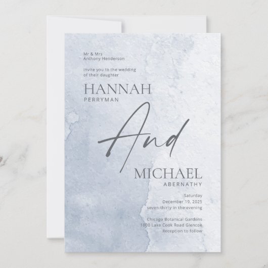 ミニマルモダンリストダスティブルーウォーター招待状 招待状 (正面)