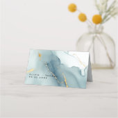 ミニマルモダンリストダスティブルースクリプトビーチ結婚式 プレイスカード (裏面)