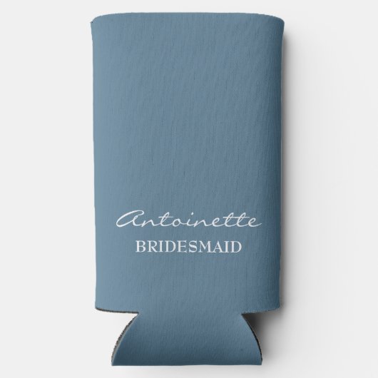 ミニマルモダンリストダスティブルー花嫁メイドスクリプト スリム缶クーラー (裏面)