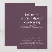 ミニマルモダンリストダークパープルブライダルシャワー 招待状 (正面/裏面)