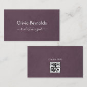 ミニマルモダンリストダークワインブルゴーニュQRコード 名刺 (正面/裏面)