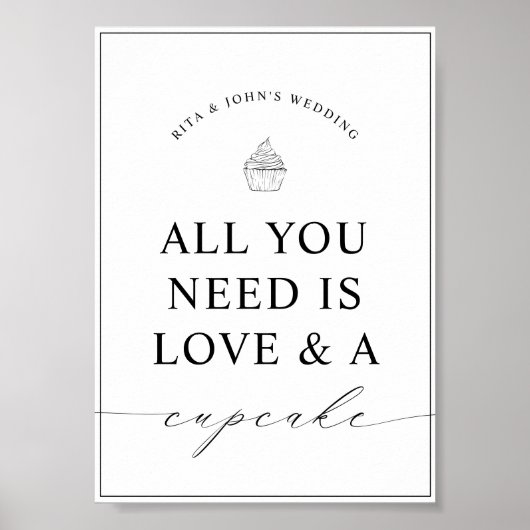 ミニマルモダンリストデザートカップケ結婚ーキのサイン ポスター (正面)