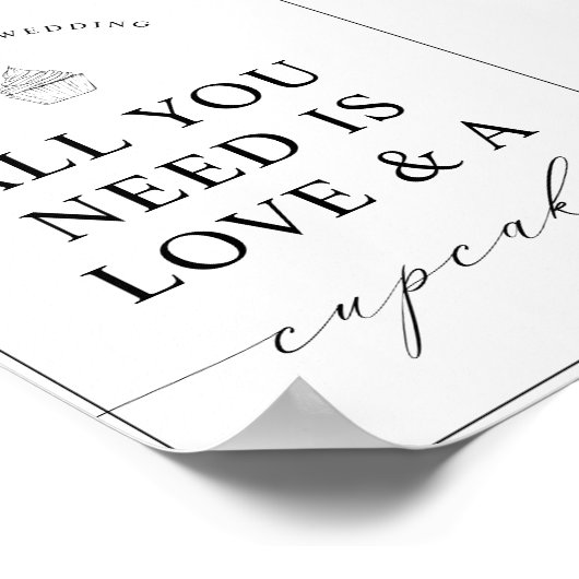 ミニマルモダンリストデザートカップケ結婚ーキのサイン ポスター (角)