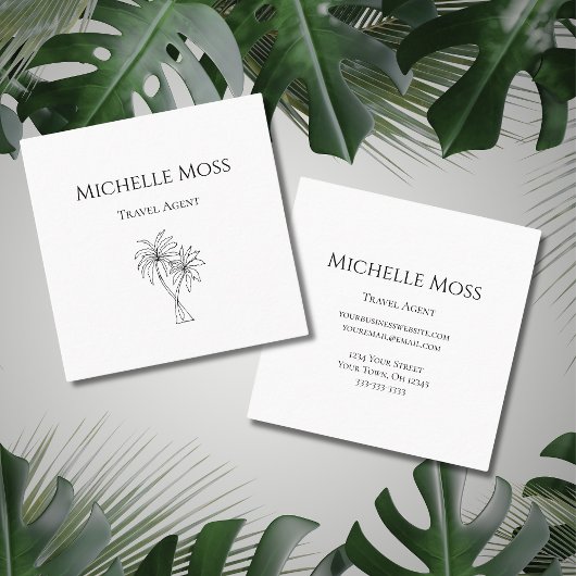 ミニマルモダンリストトロピカルパームツリーズスケッチ スクエア名刺