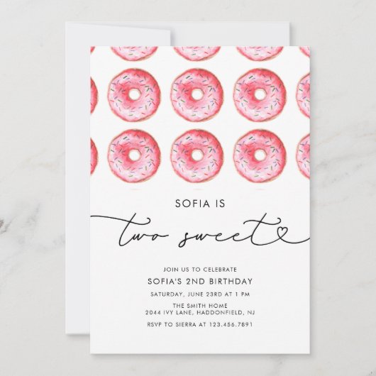 ミニマルモダンリストドナツスウィート誕生日 招待状 (正面)