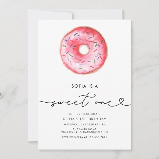 ミニマルモダンリストドヌスウィートワン誕生日 招待状 (正面)