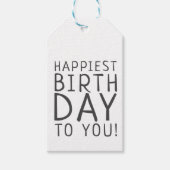 ミニマルモダンリストニュートラル最も幸せな誕生日 ギフトタグ (正面)