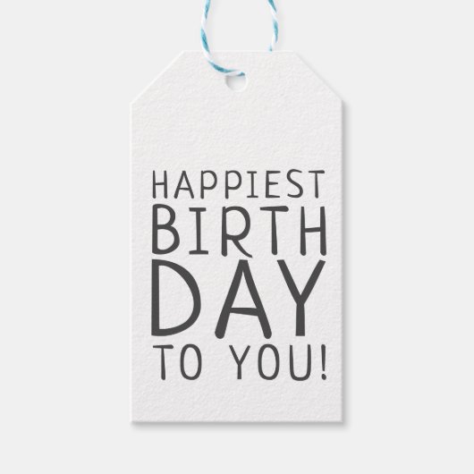 ミニマルモダンリストニュートラル最も幸せな誕生日 ギフトタグ (正面)