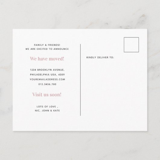 ミニマルモダンリストニューホームパステルピンク 案内ポストカード (裏面)