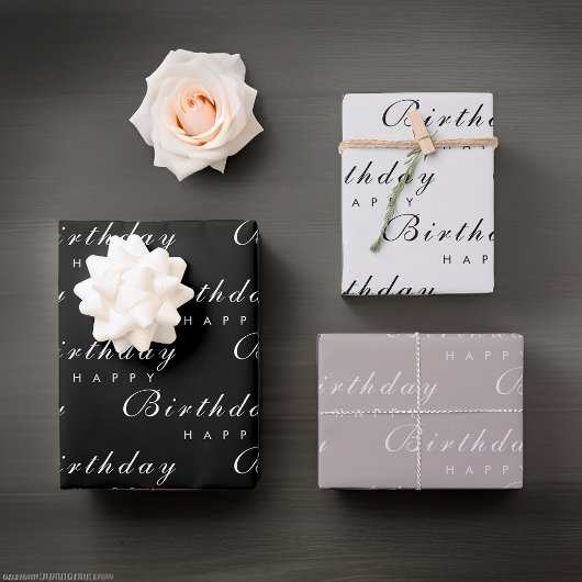 ミニマルモダンリストハッピーバースデースクリプト ラッピングペーパーシート