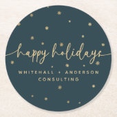 ミニマルモダンリストハッピーホリデイズビジネス名 ラウンドペーパーコースター (正面)