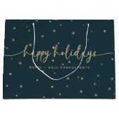 ミニマルモダンリストハッピーホリデイズビジネス名 ラージペーパーバッグ (正面)