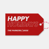ミニマルモダンリストハッピーホリデイズレッド ギフトタグ (正面(横))