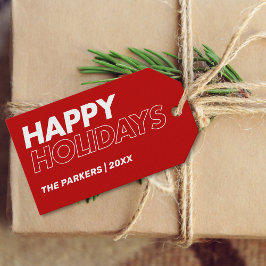 ミニマルモダンリストハッピーホリデイズレッド ギフトタグ