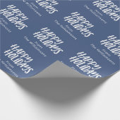 ミニマルモダンリストハッピーホリデーシンプルズ青い名前 ラッピングペーパー (角)