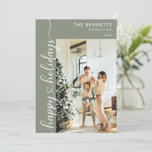 ミニマルモダンリストハッピーホリデーズアーチフォト シーズンカード (スタンド正面)