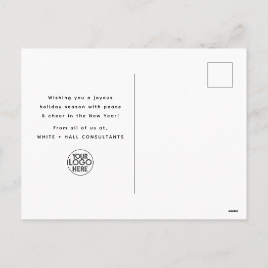 ミニマルモダンリストハッピーホリデーズスクリプトビジネス シーズンポストカード (裏面)