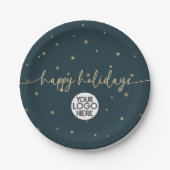 ミニマルモダンリストハッピーホリデーズビジネスロゴ ペーパープレート (正面)
