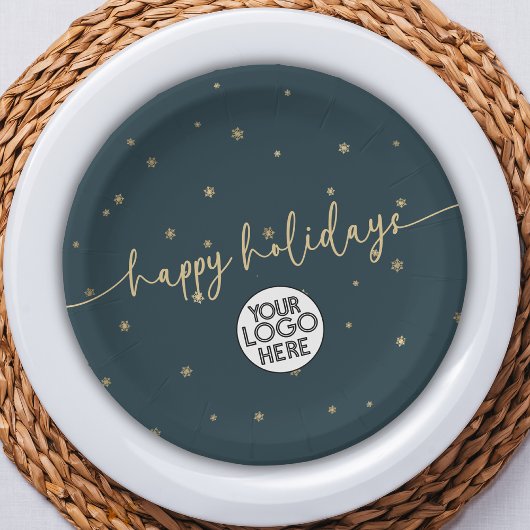ミニマルモダンリストハッピーホリデーズビジネスロゴ ペーパープレート