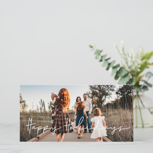 ミニマルモダンリストハッピーホリデーズファミリーフォト シーズンカード (スタンド正面)