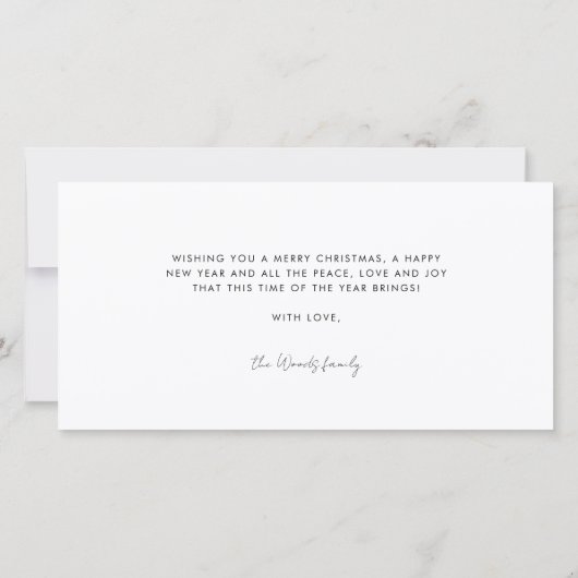 ミニマルモダンリストハッピーホリデーズファミリーフォト シーズンカード (裏面)