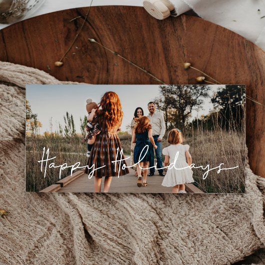 ミニマルモダンリストハッピーホリデーズファミリーフォト シーズンカード