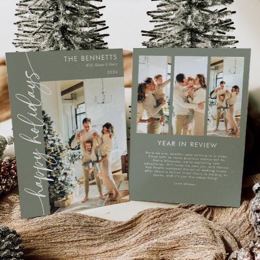 ミニマルモダンリストハッピーホリデーズフォトコラージュ シーズンカード