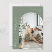 ミニマルモダンリストハッピーホリデーズフォトセージ シーズンカード (正面)