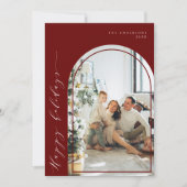 ミニマルモダンリストハッピーホリデーズフォトレッド シーズンカード (正面)