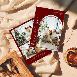 ミニマルモダンリストハッピーホリデーズフォトレッド シーズンカード