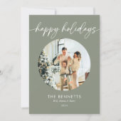 ミニマルモダンリストハッピーホリデーズラウンドフォト シーズンカード (正面)