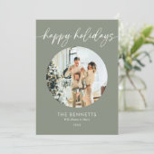 ミニマルモダンリストハッピーホリデーズラウンドフォト シーズンカード (スタンド正面)