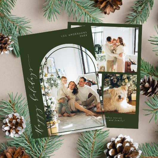 ミニマルモダンリストハッピーホリデーフォトグリーン シーズンカード