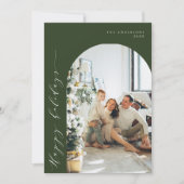 ミニマルモダンリストハッピーホリデーフォトグリーン シーズンカード (正面)