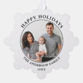 ミニマルモダンリストハッピーホリデー写真 オーナメントカード (正面)