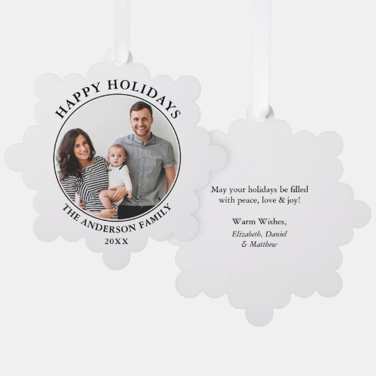 ミニマルモダンリストハッピーホリデー写真 オーナメントカード (正面/裏面)