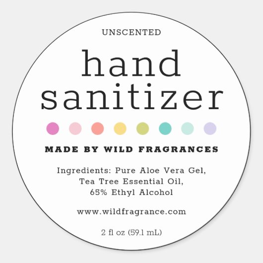 ミニマルモダンリストハンドサニタイザソープブランドラベル ラウンドシール (正面)