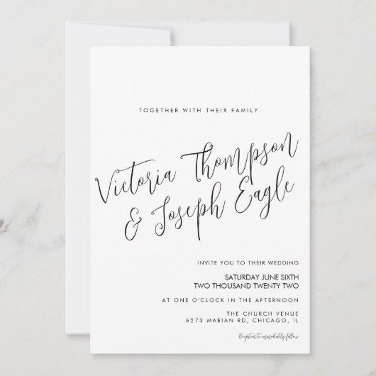 ミニマルモダンリストハンドスクリプト結婚白黒 招待状 (正面)