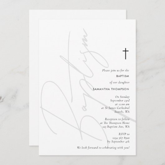 ミニマルモダンリストバプテスマ《キリスト教》洗礼式や命名式 招待状 (正面/裏面)