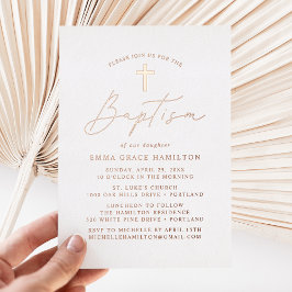 ミニマルモダンリストバプテスマ 箔招待状