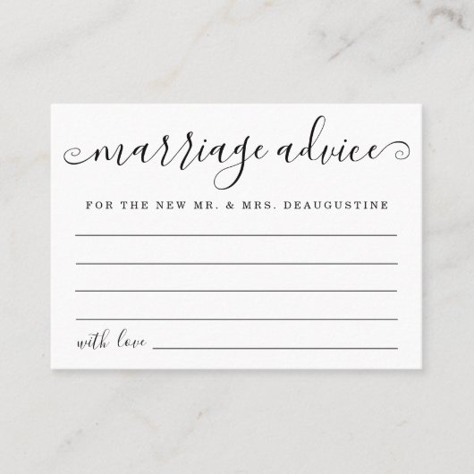 ミニマルモダンリストパーソナライズ結婚アドバイスカード コーリングカード (正面)
