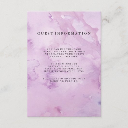 ミニマルモダンリストパープルウォーターカラーゲスト詳細 エンクロージャーカード (正面)