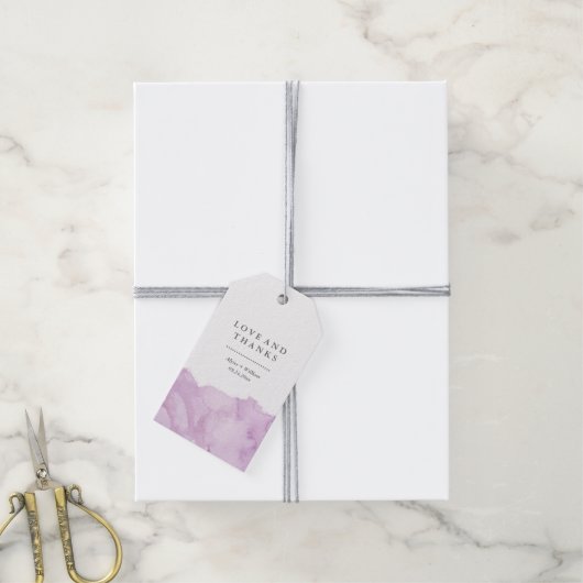 ミニマルモダンリストパープルウォーター結婚式の引き出物 ギフトタグ (より糸付き)