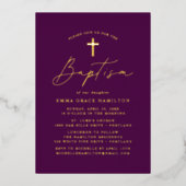 ミニマルモダンリストパープルバプテスマ 箔招待状 (正面)