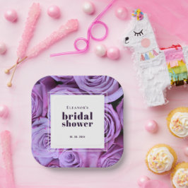 ミニマルモダンリストパープルバラブライダルシャワー ペーパープレート