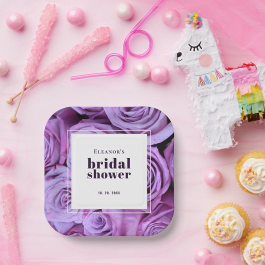 ミニマルモダンリストパープルバラブライダルシャワー ペーパープレート (パーティー)