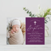 ミニマルモダンリストパープルフォトバプテスマ 招待状 (スタンド正面)