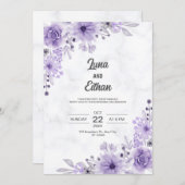ミニマルモダンリストパープルフローラ結婚式招待状 招待状 (正面/裏面)